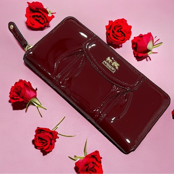 Coach | Bags | Coach Madison Crimson Patent Leather Large Accordion Zip ...